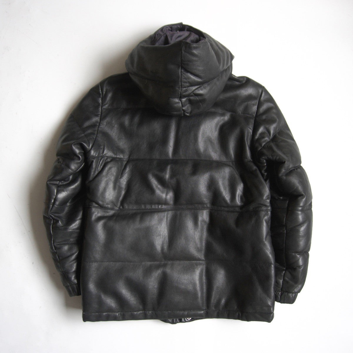 Schott Hooded Leather Down Jacket Black Size M