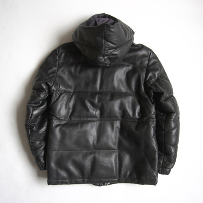 Schott Hooded Leather Down Jacket Black Size M