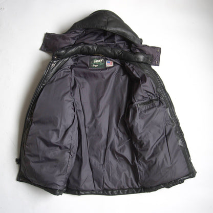 Schott Hooded Leather Down Jacket Black Size M