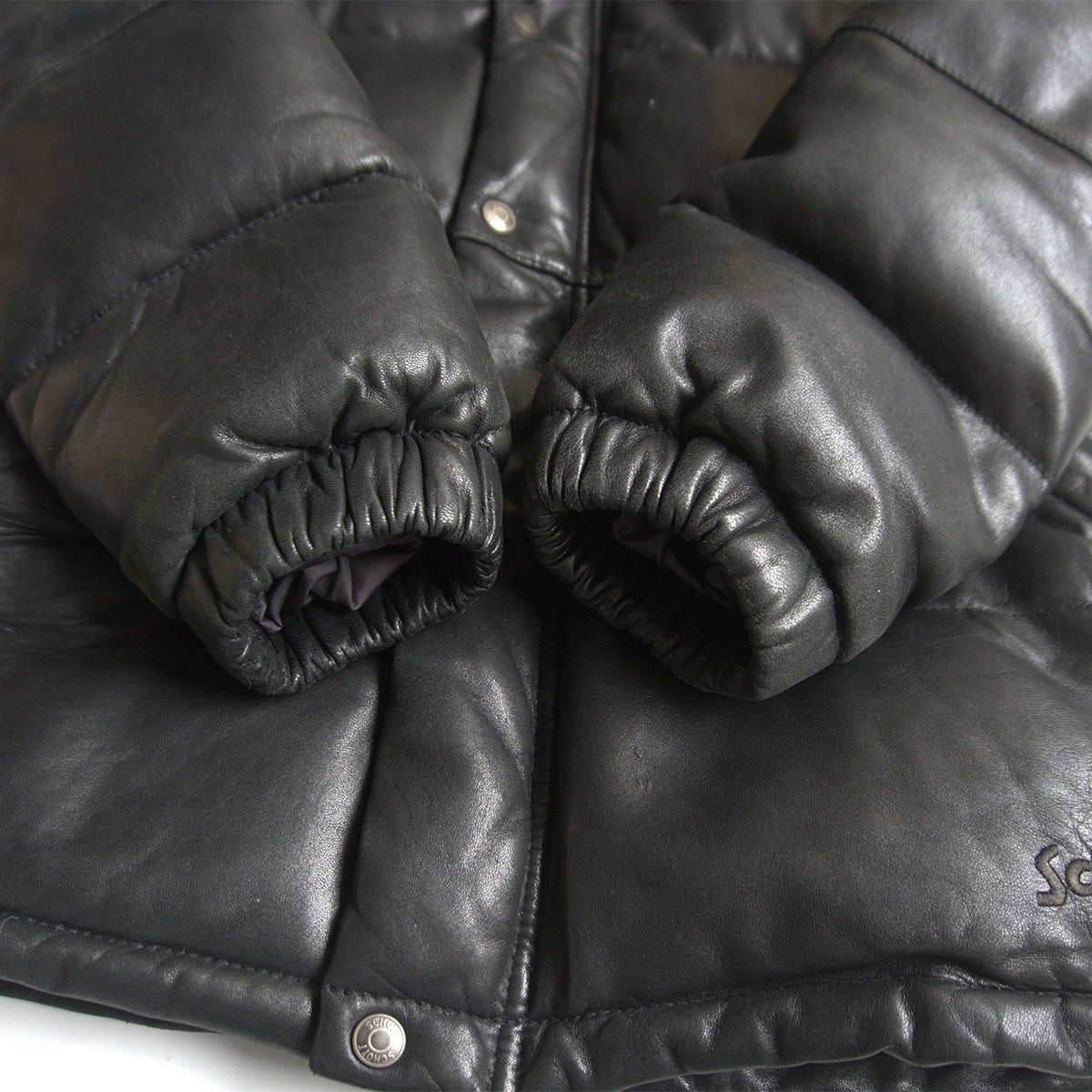 Schott Hooded Leather Down Jacket Black Size M
