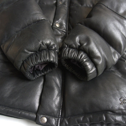 Schott Hooded Leather Down Jacket Black Size M