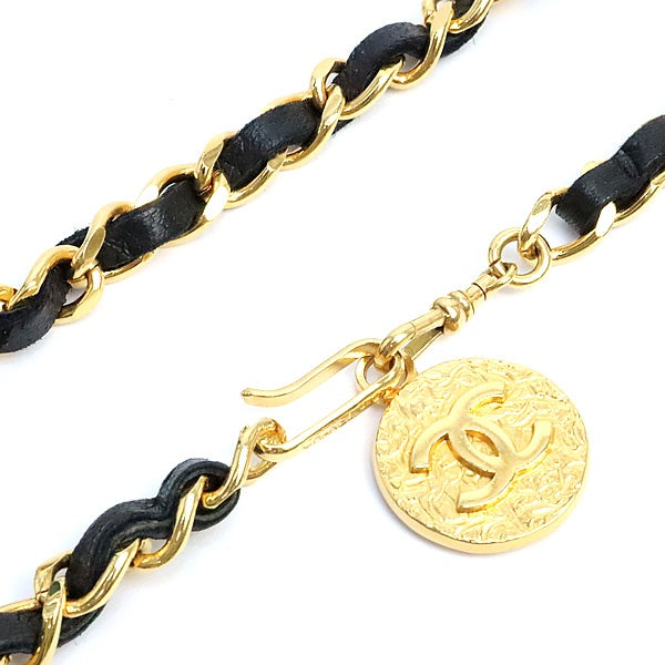 CHANEL 1982 Vintage Gold Chain Leather Belt Size ONE SIZE