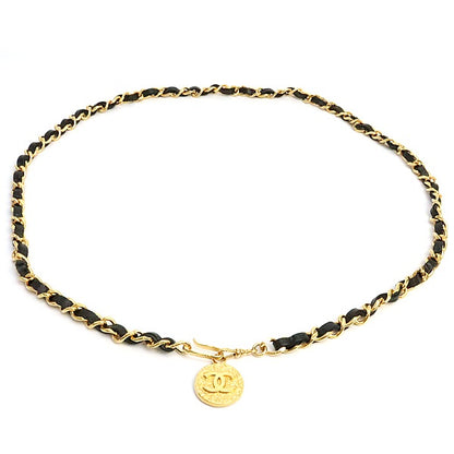 CHANEL 1982 Vintage Gold Chain Leather Belt Size ONE SIZE