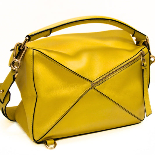 LOEWE Puzzle 2-Way Leather Shoulder Bag Yellow Size ONE SIZE