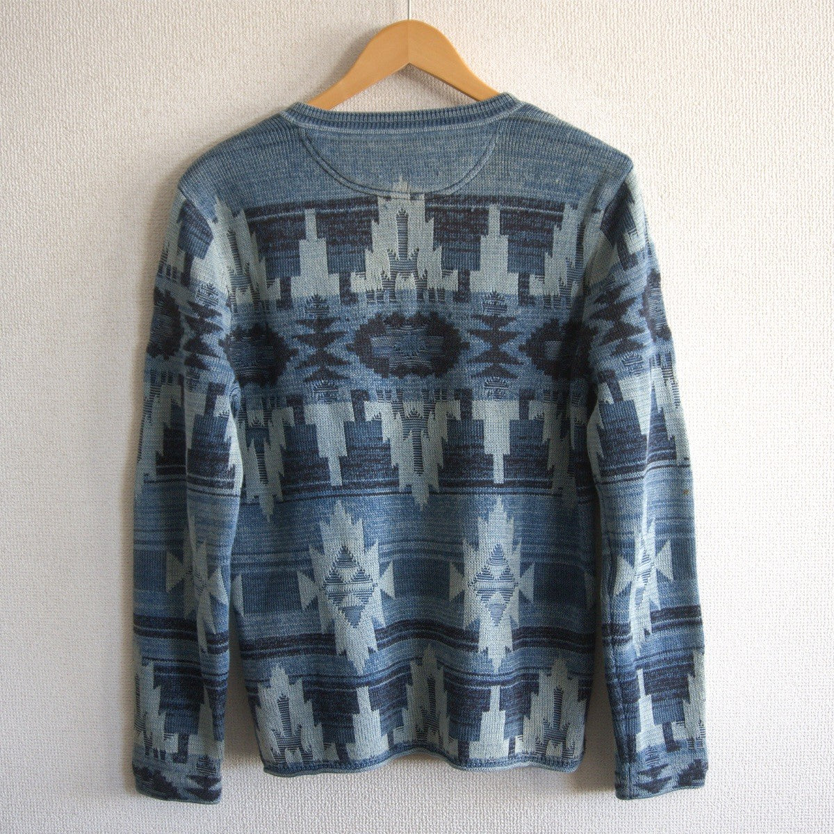 RRL Indigo Native Henley Knit Sweater Size M