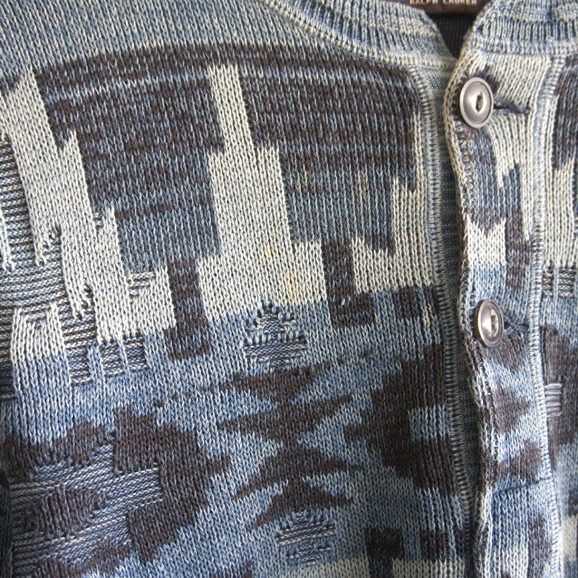 RRL Indigo Native Henley Knit Sweater Size M