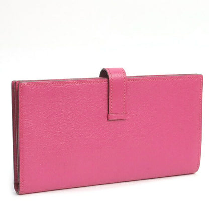HERMES Beant Soufflé Chevre Fuchsia Pink Long Wallet Size ONE SIZE