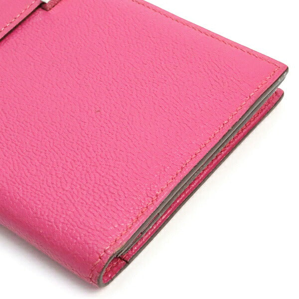 HERMES Beant Soufflé Chevre Fuchsia Pink Long Wallet Size ONE SIZE