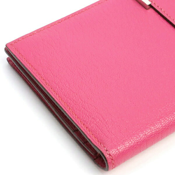 HERMES Beant Soufflé Chevre Fuchsia Pink Long Wallet Size ONE SIZE
