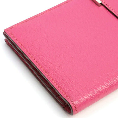 HERMES Beant Soufflé Chevre Fuchsia Pink Long Wallet Size ONE SIZE