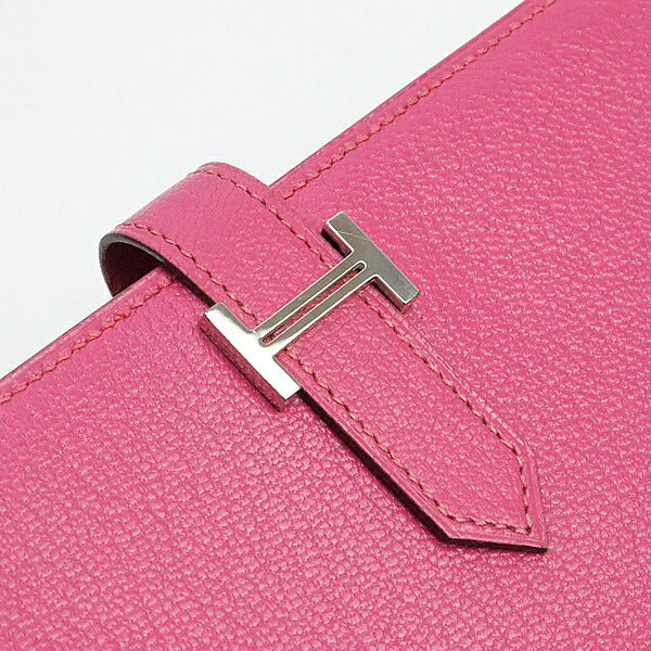 HERMES Beant Soufflé Chevre Fuchsia Pink Long Wallet Size ONE SIZE