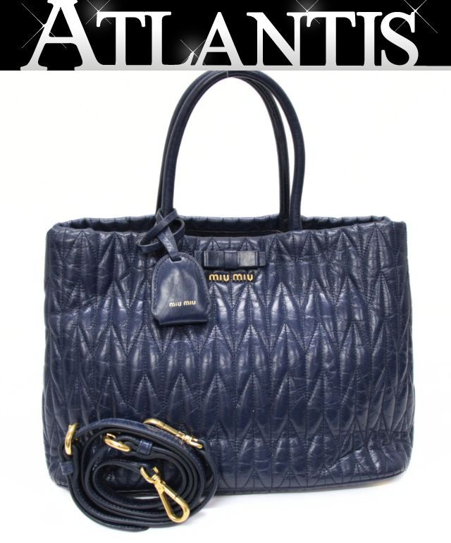 miumiu Matelasse Leather 2-Way Bag Navy Size ONE SIZE