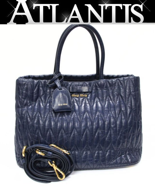 miumiu Matelasse Leather 2-Way Bag Navy Size ONE SIZE