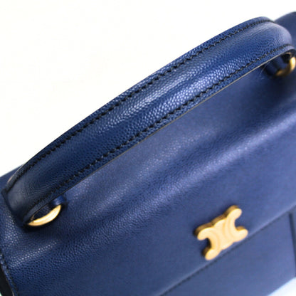 CELINE Vintage Triomphe Leather 2-Way Bag Blue Size ONE SIZE