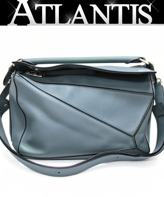 LOEWE Puzzle Medium Leather 2-Way Blue Gray Bag Size ONE SIZE