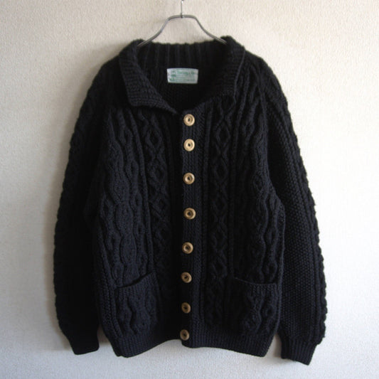 Inverallan Cable Knit Cardigan Sweater Black Size M