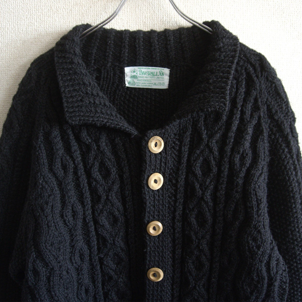 Inverallan Cable Knit Cardigan Sweater Black Size M