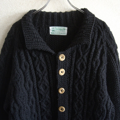Inverallan Cable Knit Cardigan Sweater Black Size M