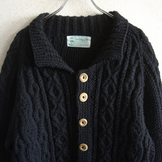 Inverallan Cable Knit Cardigan Sweater Black Size M