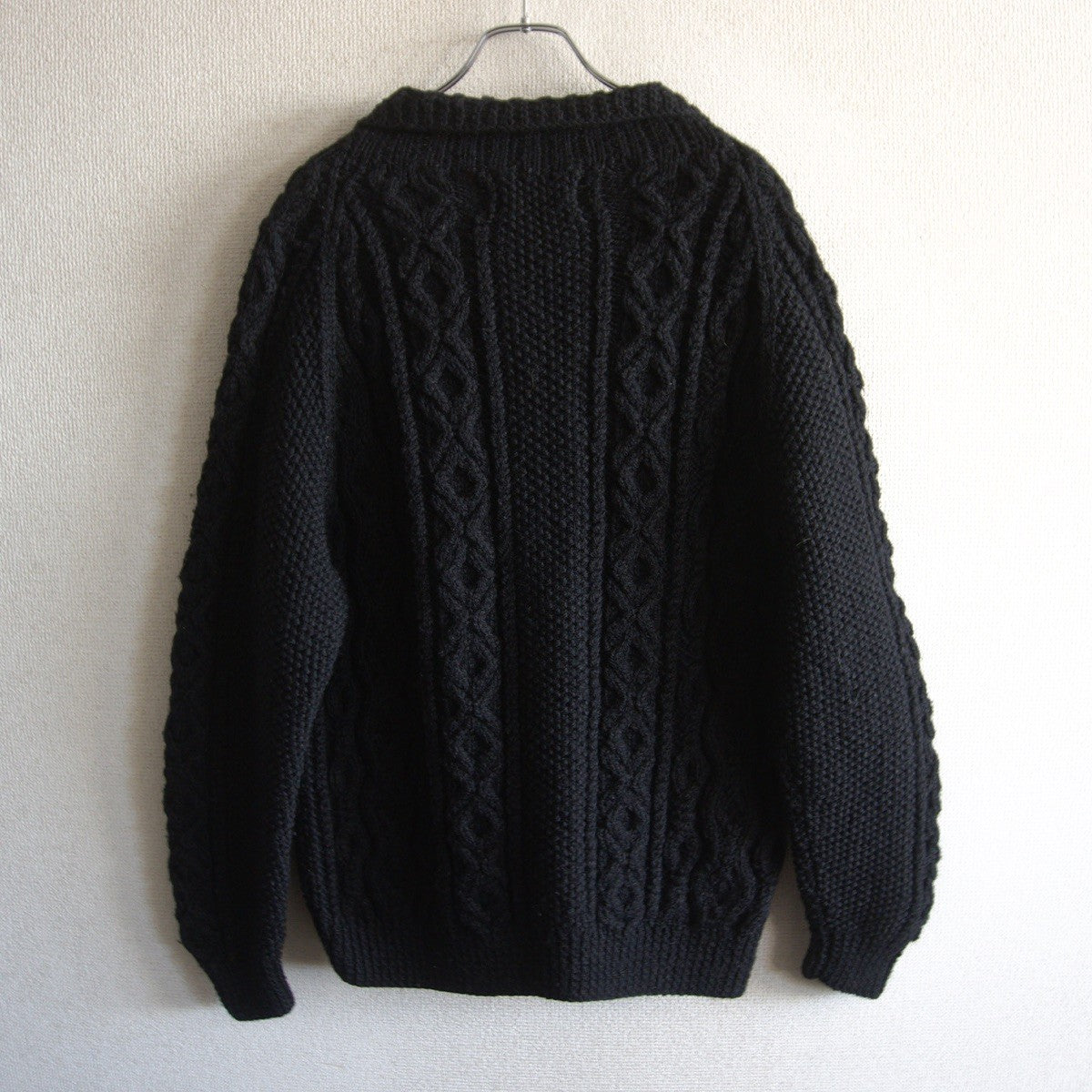 Inverallan Cable Knit Cardigan Sweater Black Size M