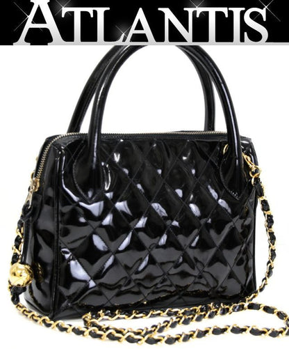 CHANEL Vintage Matelasse Patent Bag Black Size ONE SIZE