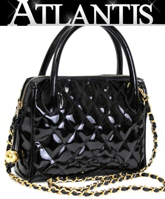 CHANEL Vintage Matelasse Patent Bag Black Size ONE SIZE