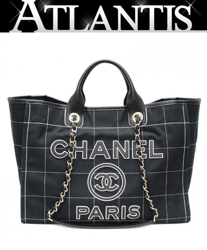 CHANEL Deauville GM Chocobar Canvas Bag Black Size ONE SIZE