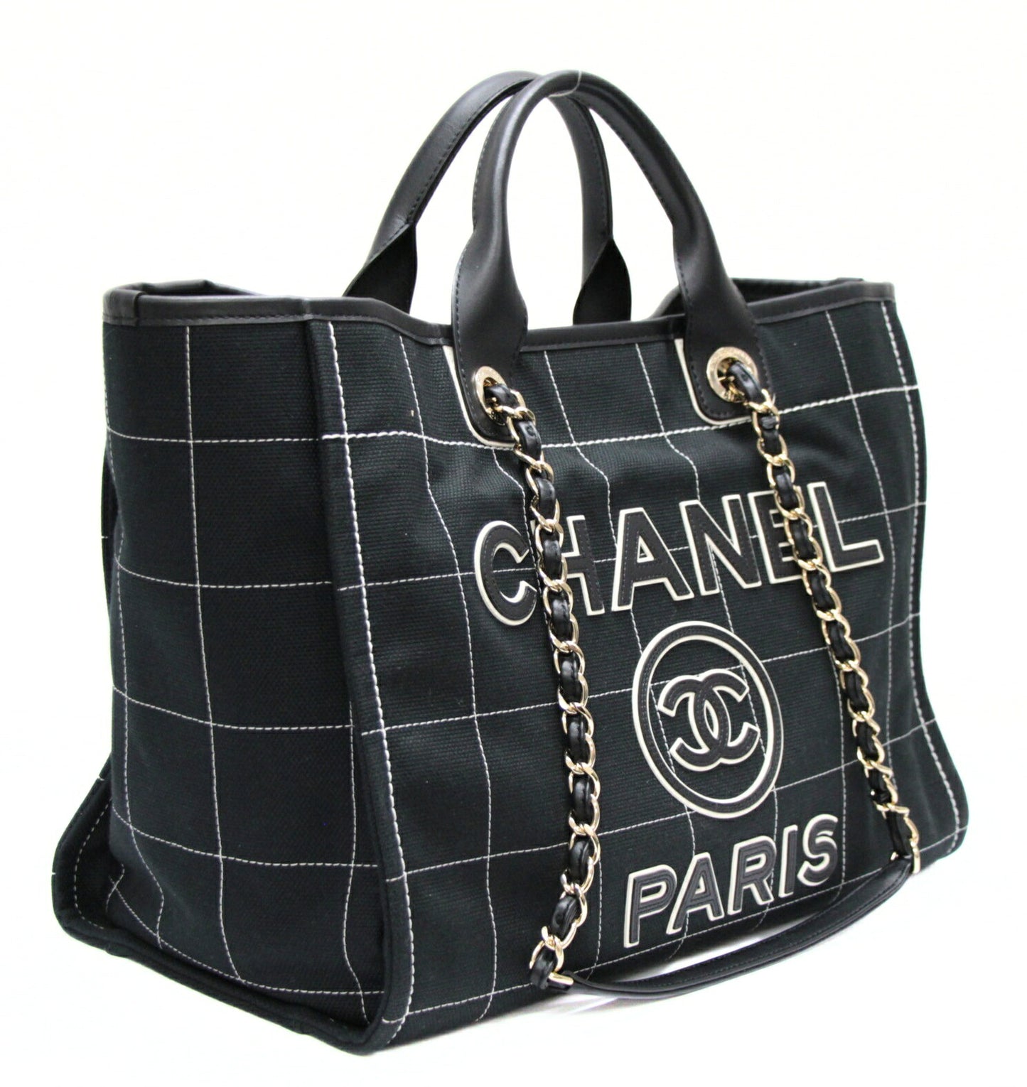 CHANEL Deauville GM Chocobar Canvas Bag Black Size ONE SIZE
