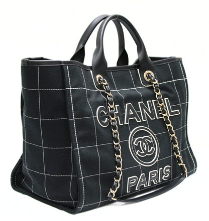 CHANEL Deauville GM Chocobar Canvas Bag Black Size ONE SIZE
