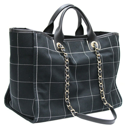 CHANEL Deauville GM Chocobar Canvas Bag Black Size ONE SIZE