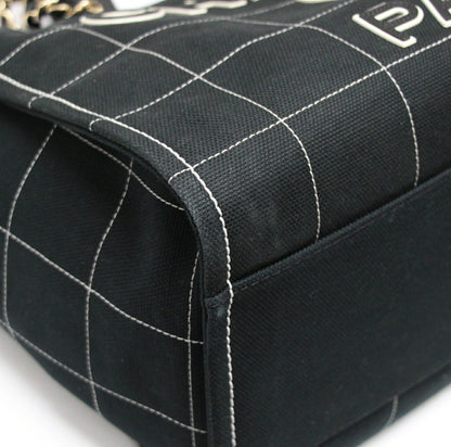 CHANEL Deauville GM Chocobar Canvas Bag Black Size ONE SIZE
