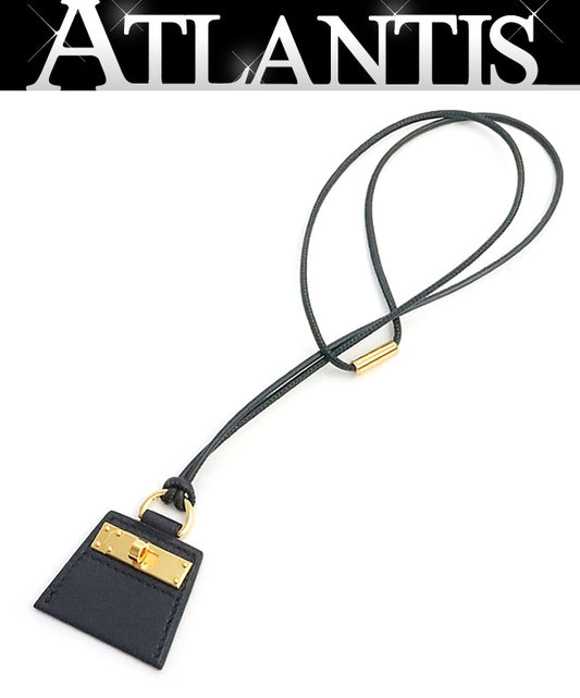 HERMES Mon Petit Kelly PM Swift Black Gold Necklace Size ONE SIZE