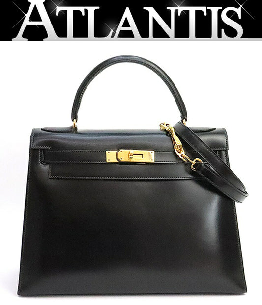 HERMES Vintage Kelly 28 Boxcalf Black GHW Handbag Size ONE SIZE
