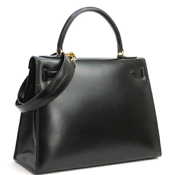 HERMES Vintage Kelly 28 Boxcalf Black GHW Handbag Size ONE SIZE