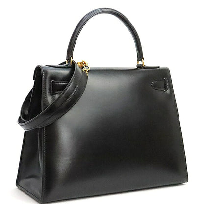 HERMES Vintage Kelly 28 Boxcalf Black GHW Handbag Size ONE SIZE