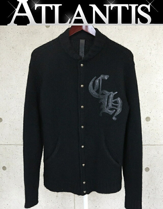 CHROME HEARTS CH Logo Leather Patch Cashmere Cardigan Size S
