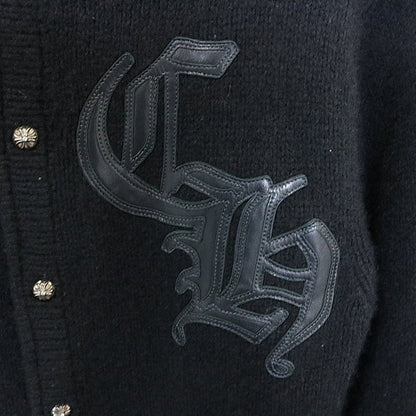 CHROME HEARTS CH Logo Leather Patch Cashmere Cardigan Size S