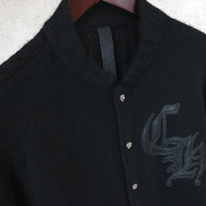 CHROME HEARTS CH Logo Leather Patch Cashmere Cardigan Size S