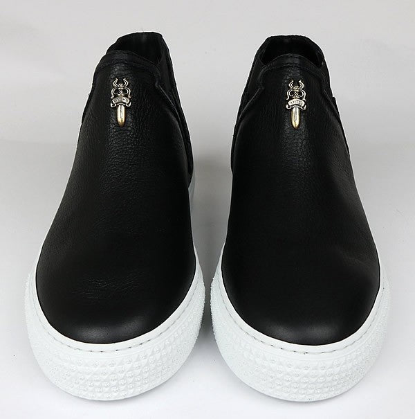 CHROME HEARTS MID TOP Dagger Leather Sneakers Black Size 37
