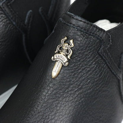 CHROME HEARTS MID TOP Dagger Leather Sneakers Black Size 37