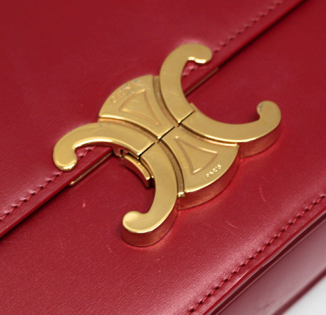 CELINE Teen Triomphe Shiny Calfskin Bag Red Size ONE SIZE