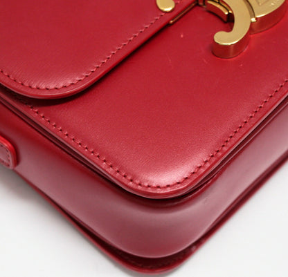 CELINE Teen Triomphe Shiny Calfskin Bag Red Size ONE SIZE