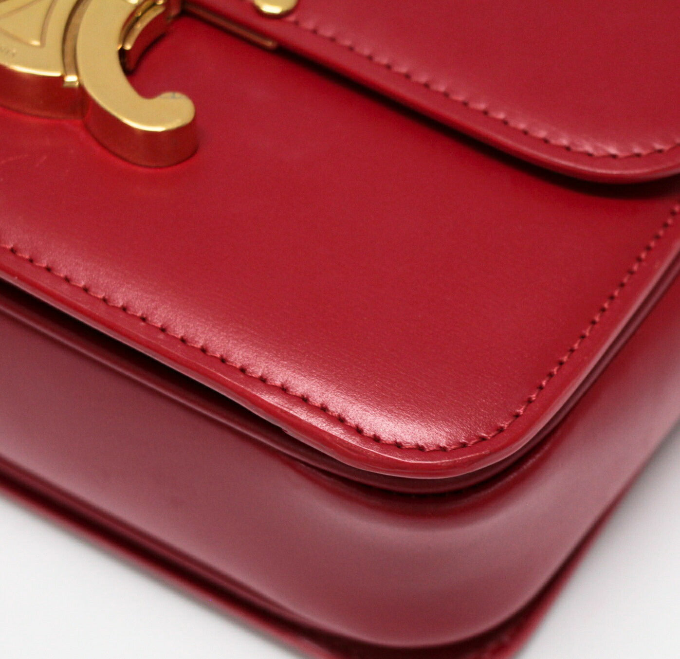 CELINE Teen Triomphe Shiny Calfskin Bag Red Size ONE SIZE