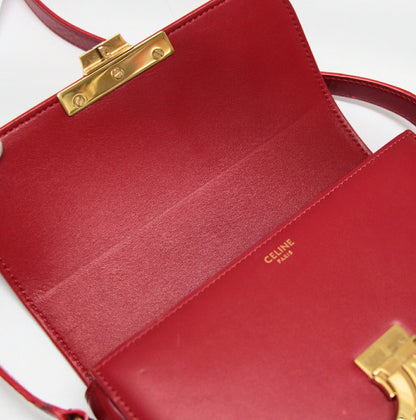 CELINE Teen Triomphe Shiny Calfskin Bag Red Size ONE SIZE