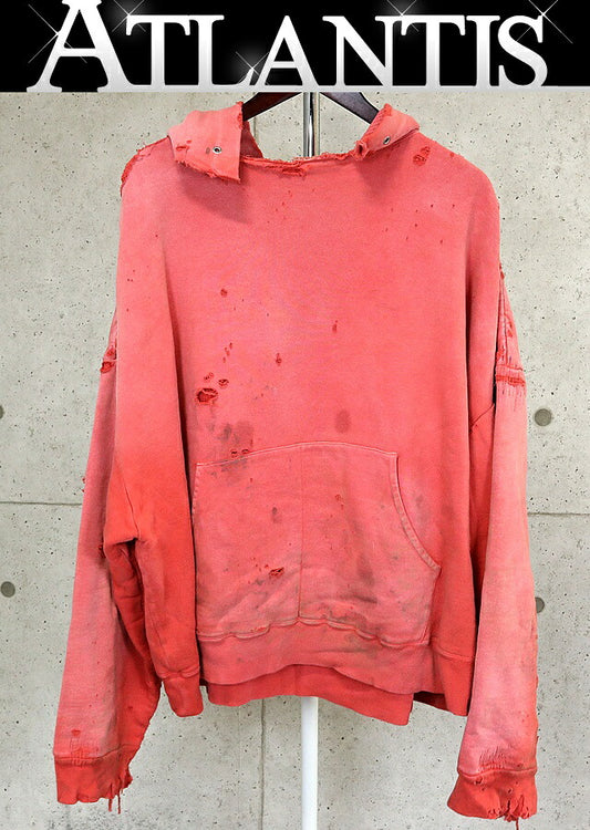 READYMADE Vintage Washed Cotton Hoodie Orange Size M