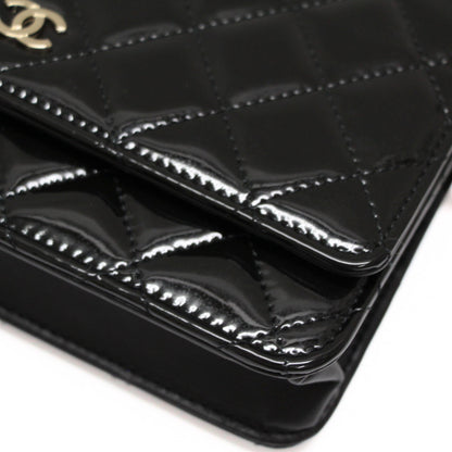 CHANEL Matelassé Patent Chain Wallet Black Size ONE SIZE