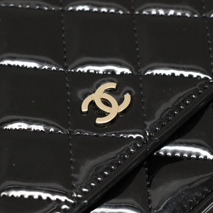 CHANEL Matelassé Patent Chain Wallet Black Size ONE SIZE