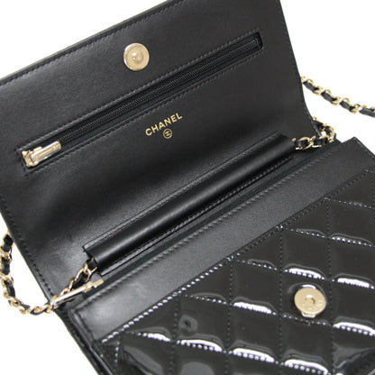 CHANEL Matelassé Patent Chain Wallet Black Size ONE SIZE