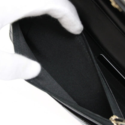 CHANEL Matelassé Patent Chain Wallet Black Size ONE SIZE