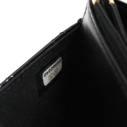 CHANEL Matelassé Patent Chain Wallet Black Size ONE SIZE